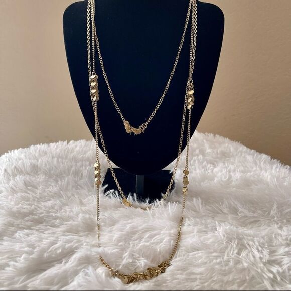 2/$20 New York & Company Gold Long Three Strand Necklace w/ Extender; BNWT - Picture 2 of 4